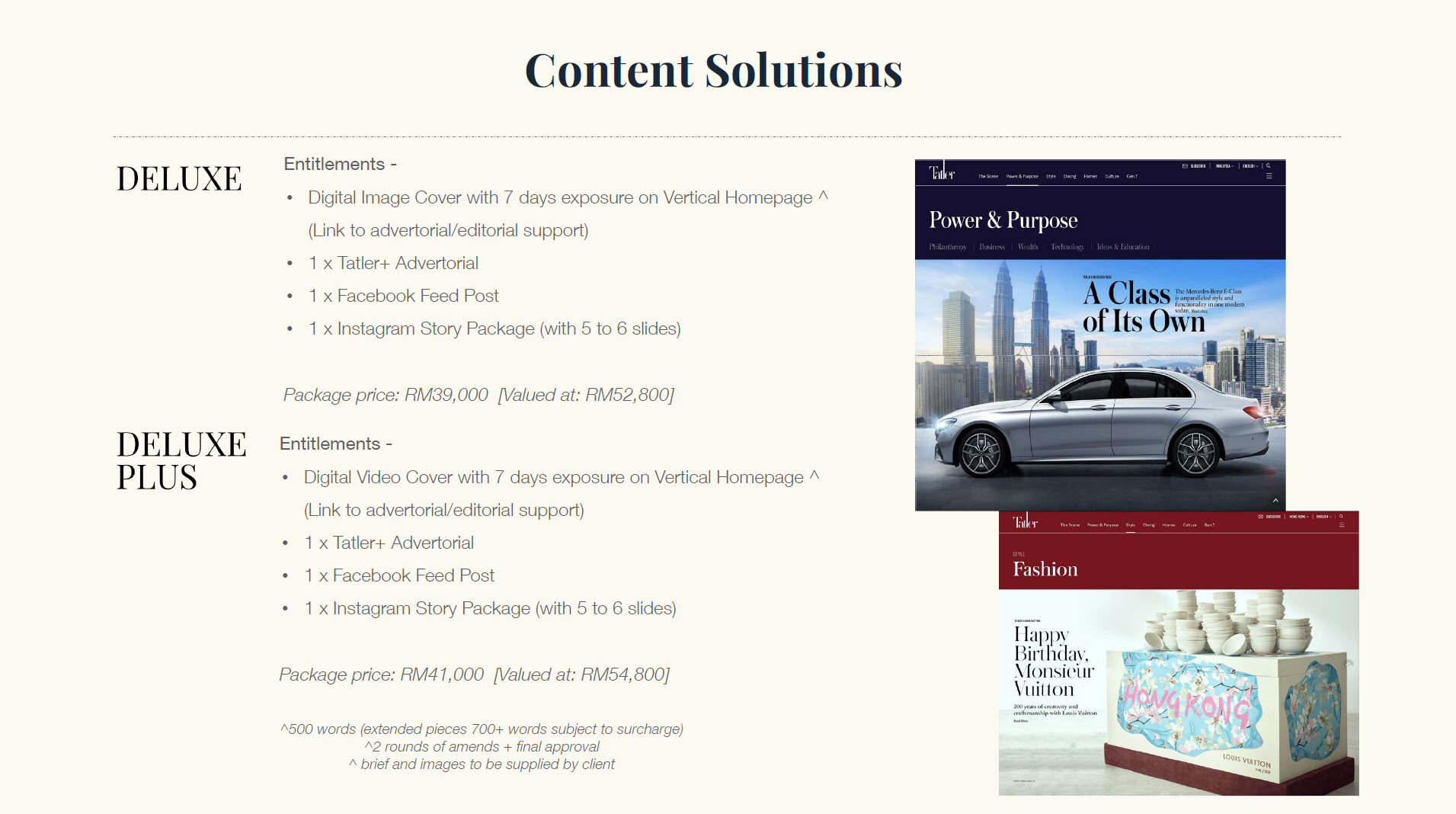 Tatler Malaysia Content Solutions: Deluxe & Deluxe Plus